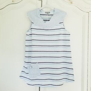 Habitat Blue Stripe Sleeveless Wide Collar Textured A Line Tunic Top Medium